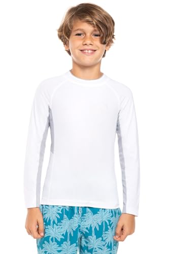 Boys' Long Sleeve Rash Guard - UPF 50+ Sun Protection - Ultimate in White