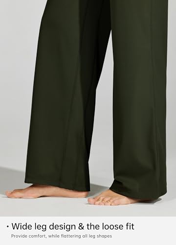 Willit Calça feminina de ioga de perna larga com bolsos, cintura alta, confortável, confortável, cas