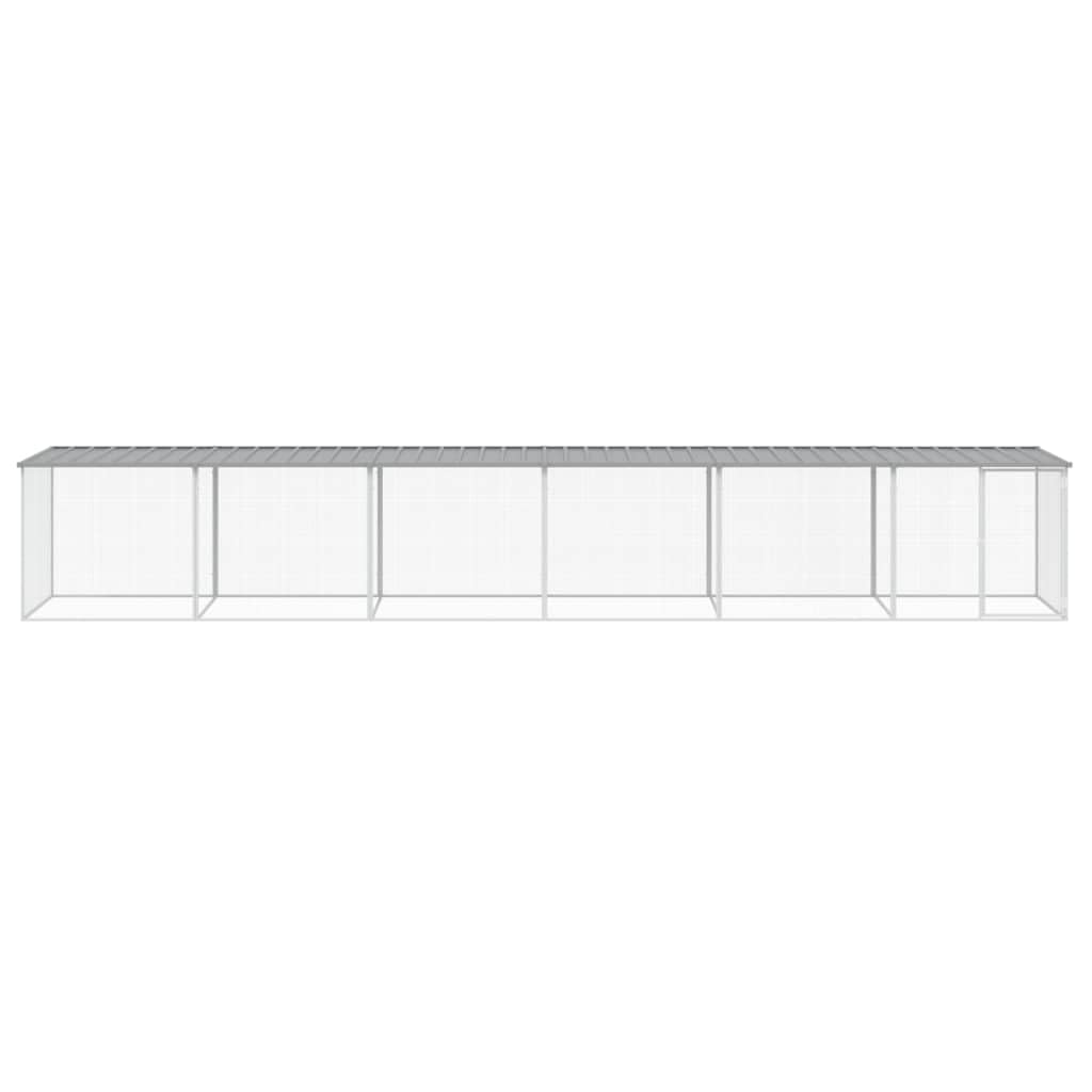 Hühnerkäfig mit Dach Hellgrau aus verzinktem Stahl 603x98x90 cm, inkl. 5 Erweiterungskäfige, Schutz für Kleintiere, ideal als Freilauf