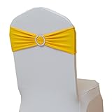 Fvstar 10pcs Chair Sashes Bows Decorative Elegant Wedding Chair Sashes Spandex Party Chair Ties Bands Elastic Chair Ribbons with Buckle for Event Baby Shower Birthday Christmas New Year Banquet,Yellow