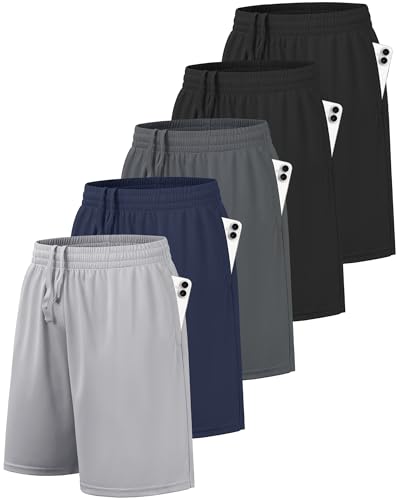 BALENNZ 5 Pack Boys Athletic Shorts Kids Youth Quick Dry...