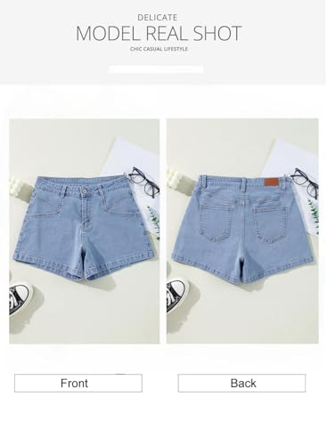 Image of Shasmi Women's High Waisted Stretch Denim Shorts - Platinum Casual Summer Jean Shorts with Pockets | Soft Breathable Cotton Blend Hot Pants for Women (Short 266)