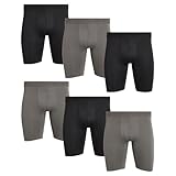 AND1 Mens Boxer Briefs - 6 Pack Platinum Performance Long Leg Boxer Briefs with Pouch - Boxers for Men, 9' Inseam (S-3XL), Size Large, Black/Charcoal