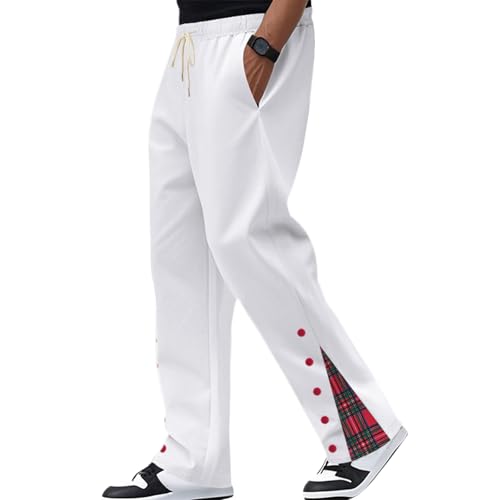 Men's Casual Sweatpants Side Button Trousers Loose Drawstring Elastic Waist Color Block Jogging Pants with Pockets