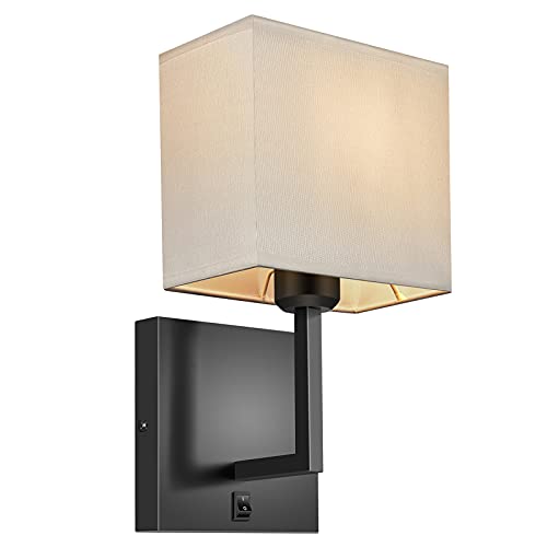 Image of PASSICA DECOR Hardwired Wall Sconces Set of 2 Modern Fabric Wall Mount Light Fixture Indoor Black Wall Sconce with Switch for Bedroom Bedside Living Room Fireplace Farmhouse