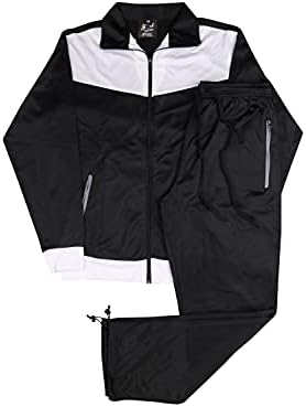Men Classic Full Zip Track Jacket and Jogging Track Pant Active Wear Sports Tracksuit Set (Black, XL)