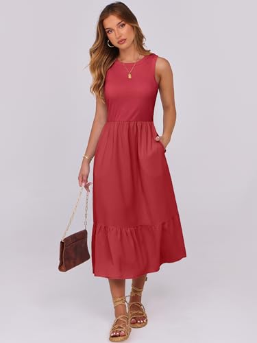 Image of ANRABESS Women Midi Dresses 2026 Summer Casual Sleeveless Sundress High Neck Tank Top Racerback Flowy Beach Dress & Pockets