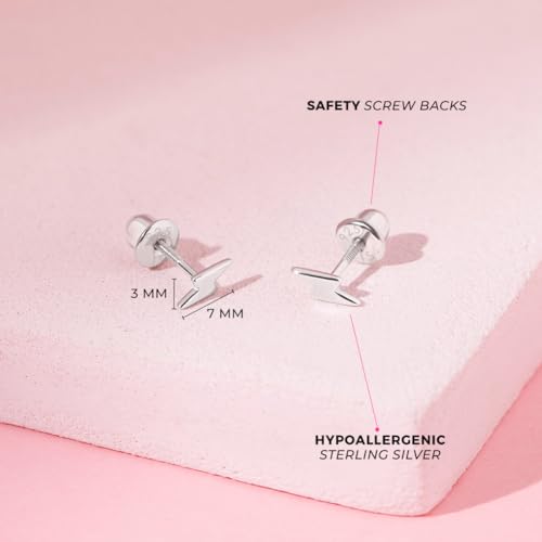 Pendientes de plata 925 pulida con forma de perno para niñas y adolescentes 4
