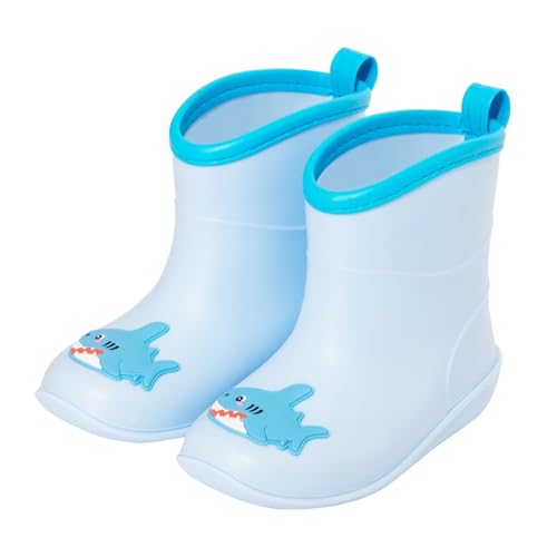 FUNCOO PLUS Kleinkind-Baby-Blau-Gummistiefel für Jungen und Mädchen Tierhai-Design Wasserdichte Regenstiefel für Säuglinge und Kleine Kinder 1-6 Jahre