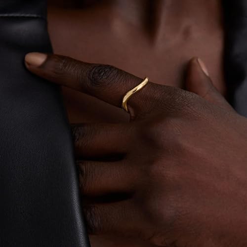 Kainier 2pairs Stacking Rings for Women 1mm 14K Gold Plated CZ V-Shaped Wavy Band Thin Pinky Thumb Stackable Ring Set Dainty Non Tarnish Comfort Fit Size 5 to 103