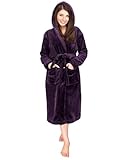 NY Threads Luxury Ladies Hooded Dressing Gown Super Soft Fleece Women's Robe Comfortable Loungewear and Nightwear, Plum, Large
