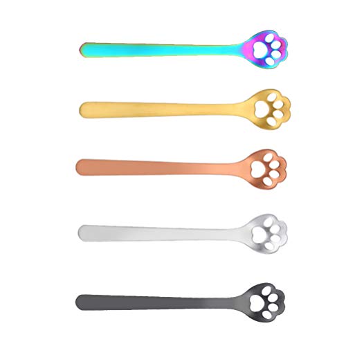 Cabilock 5pcs Cartoon Stainless Steel Coffee Metal Teaspoons Dessert Dog Paw Shaped Decorative Appetizer Tableware