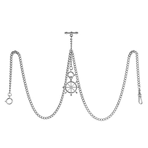 TREEWETO Men's Double Albert Chain Pocket Watch Curb Link Key