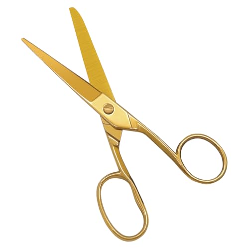 Gold Scissors for Office Desk & Craft 7 Inch Stainless Steel Heavy Duty Scissors - Sharp Fabric Shears Decorative Vintage All-Purpose Scissors with Comfort Grip for Left/Right Hand Gold Finish