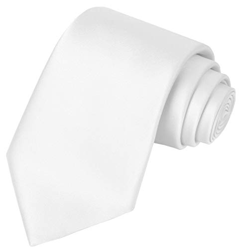 KissTies Mens Silk White XL Tie 63 Length Solid Necktie + Gift Box
