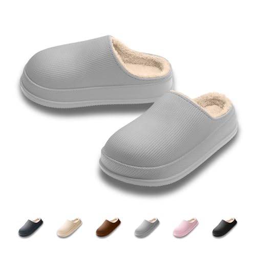 SCHLAPPY™ Originele pantoffels voor dames en heren, 100% plasticvrij, warmtepantoffels, waterdicht en antislip, grijs, 44/45 EU