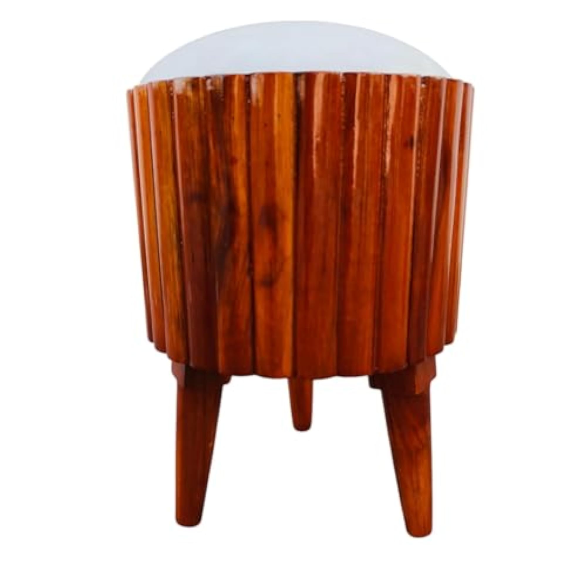 Wooden Accent Stool with Slatted Barrel Design & Cushioned Seat