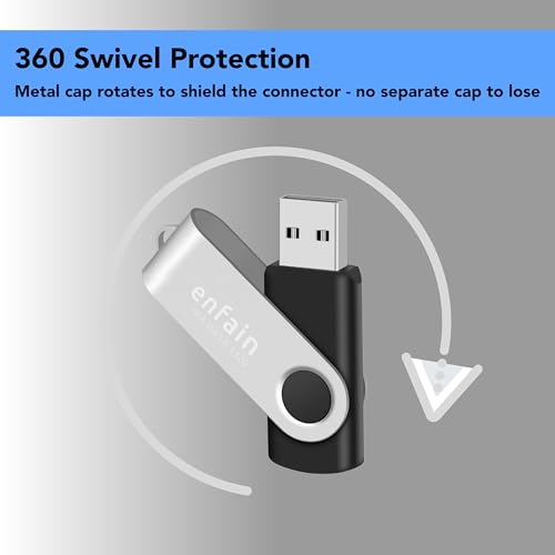 Image of Enfain 16GB USB 2.0 Flash Drive 10 Pack | Swivel Thumb Drives with 31 Labels | Gift-Ready Packaging for Corporate Events, Office & Team Distributions (Black)