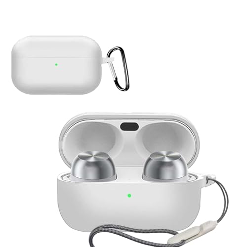 For Technics EAH-AZ100 ケース カバー (カラビナ付き+ストラップ付き ) シリコン収納ケース 落下防止 キズ防止 耐衝撃 装着充電可能 防水 防塵 Technics EAH-AZ100 用 ケース カバー(ホワイト)