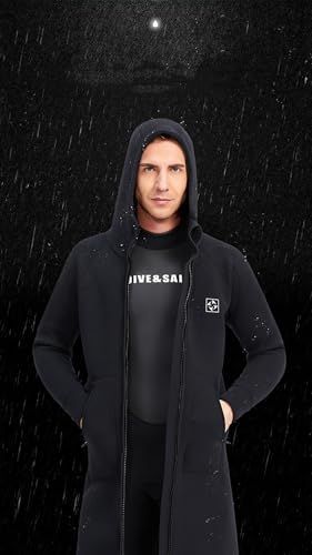 Chaqueta impermeable con capucha para buceo, abrigo largo para hombre y mujer de neopreno 3mm, cortavientos, resistente al frío y al sol miniatura 5