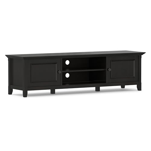 Image of SIMPLIHOME Amherst 72 inch Wide Solid Wood TV Stand in Hickory Brown