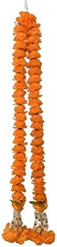 Artificial Marigold Flower Tagetes Garland Phuang Malai Yellow Thai Indian God Worship Total Length 1.75 m Each Side Length 0.87 m