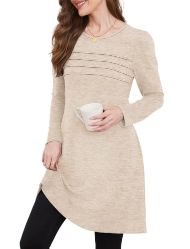 Image of OFEEFAN Womens Long Sleeve Tunic Dress Fall Fashion Sweater Dress with Pockets Pleated Front Casual Winter