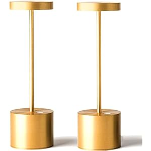 SAKRINGT 2 Pack Cordless Table Lamp Rechargeable, 5000mAh Battery Operated Portable Table Light,Dimming LED Table Lamp for Restaurant/Patio/Outdoor(Gold)