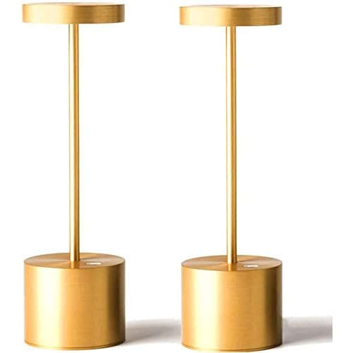 SAKRINGT 2 Pack Cordless Table Lamp Rechargeable, 5000mAh Battery Operated Portable Table Light,Dimming LED Table Lamp for Restaurant/Patio/Outdoor(Gold)