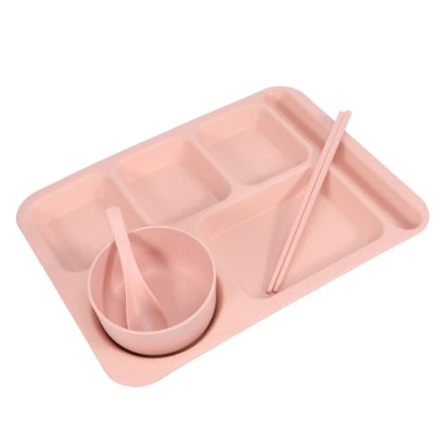 DECOMELODY 小麦わら素材点 食器割れにくい仕切り皿 ピンク色 から大人向け