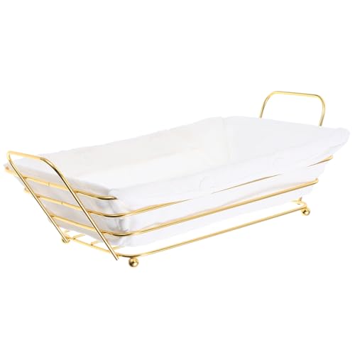 CAXUSD Cesta Rectangular de Hierro Dorada para Almacenamiento Multifuncional, Organizador de Frutas y Pan con Diseño Hueco Elegante para Cocina y Comedor, Canasta de Alambre Resistente