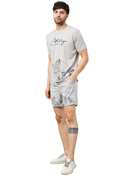 Chrome & Coral Polyester Track Suit for Running, Gym Workout & Sports, Printed Summer Co-ord Set for Men Soft Feel Comfy Fit T-Shirt & Shorts – 1 Pair