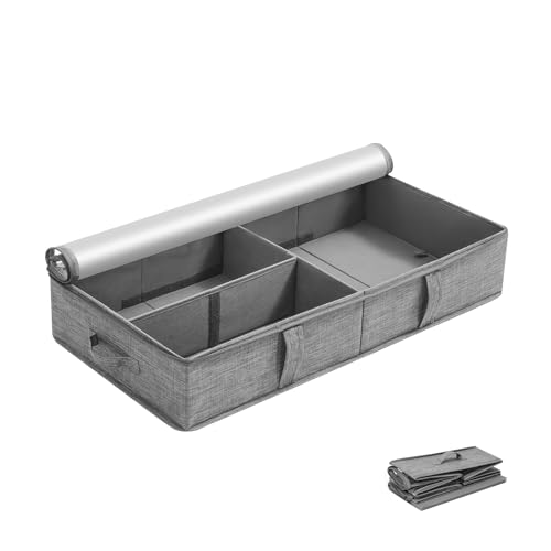 Under Bed Storage Bags with Zips - 50L Large Shoe Storage Organizer with Adjustable Dividers Underbed Clothes Storage Containers Bins for Towels Sweaters Linen Sheets Shoes