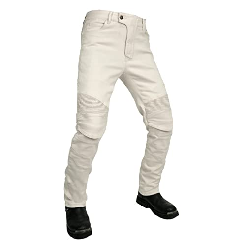 Mens Motorcycle Riding Pants Wear Resistant Durable Adventure Touring Trousers Ce Knee Hip Armored Jeans All Seasons (Color : White, Size : Large) #TOP2