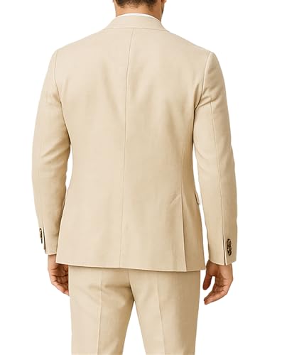 Mens Formal Wear Summer Beach Party Wedding Beige 3 Piece Suit Comfortable Fit3
