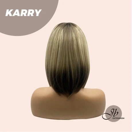 Miniatura 5 de KARRY - Peluca corta estilo Bob con flequillo, rubio mixto con extremos oscuros, bicolor, recta, sin pegamento, para fiesta, Halloween, pelucas para