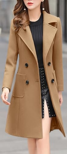 Image of chouyatou Women Elegant Notched Collar Double Breasted Wool Blend Over Coat
