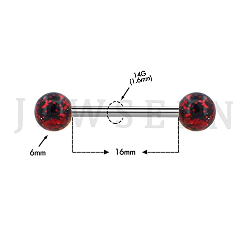 Jewseen 5PCS 14G 316L Stainless Steel Red Black Acrylic Balls Tongue Barbell Painting Tongue Rings Piercing4