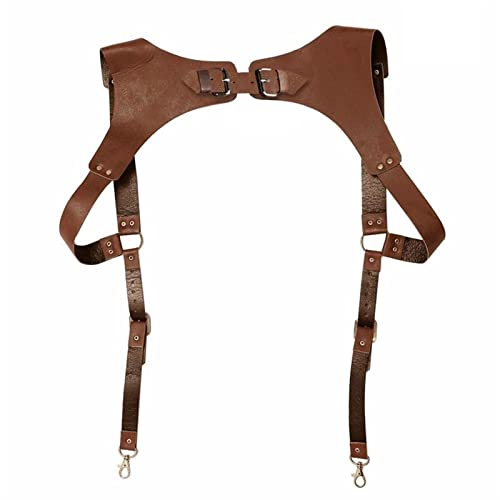 Vintage Leder Hosenträger Herren Mittelalter Renaissance Suspensorio Bekleidung Schulter Zubehör Gurtband Harness Chest Punk (Color : Brown, Size : 1pc)