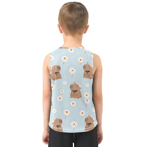 Bolaz Boys Athletic Quick Dry Tank Top Sleeveless Workout T Shirts Age 11-15,Little Daisy Capybara Pattern3