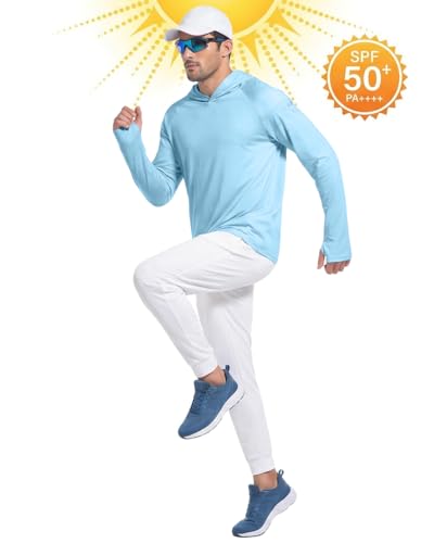 Image of 4 Pack Mens Sun Hoodie UPF 50+ Long Sleeve Fishing Shirts UV Protection Top | Poly /Spandex, Spf Ultra Breathable Soft Cooling Moisture Wicking Fabric, Dry Fit Rash Guard For Summer Swim Workout Hiking