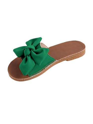 Image of Verdusa Women's Bow Flat Sandals Leather Open Toe Flats Summer Vacation Shoes Beach Sandals Outdoor Slippers