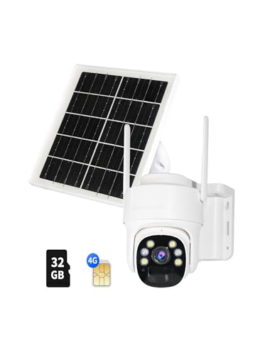 4G LTE Cellular Security Camera (Not WiFi Supported, Data Plan Required）, Solar-Powered Wireless Outdoor Camera, 3MP HD 360° PTZ, Color Night, 2-Way Audio, IP65 Weatherproof, 32GB SD Card Included
