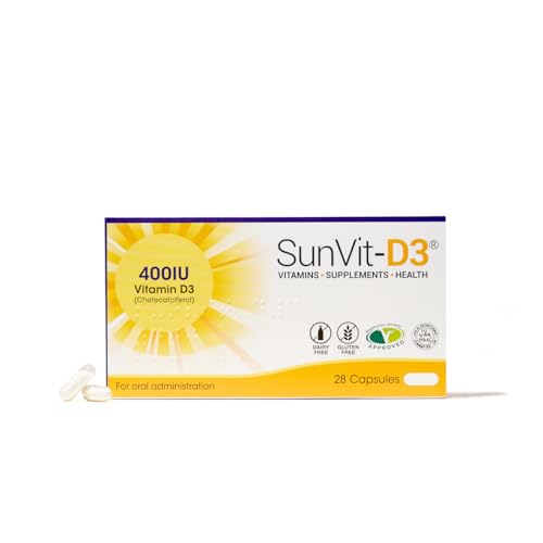 SunVit-D3 Vitamin D 400 IU Capsules - D3 Vitamin Cholecalciferol 28 Daily Vitamin D Capsules | Supports The Maintenance of Bone, Teeth, Muscles & Immune System with Vitamin D3 Capsules | Made in UK
