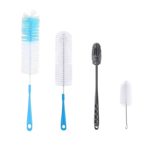 Image of ALOUD CREATIONS 4Pc Combo of Bottle Cleaning Brush | Long Handle Silicone Bottle Cleaner Brush for Washing Water Bottle, Baby Bottle, Containers, Vase & Glass | Bottle Mug Cleaning Brush | Pack of 4