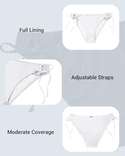 Image of Zmart Women's String Tie Side Bikini Bottoms - Adjustable Low Rise Swimsuit Bottom Moderate Coverage Bathing Suit