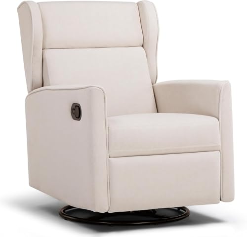 Image of COMHOMA Nursery Rocking Chair Fabric Upholstered Swivel Rocker Recliner Manual Glider Reclining Chair for Living Room Bedroom Offices (Lvory)