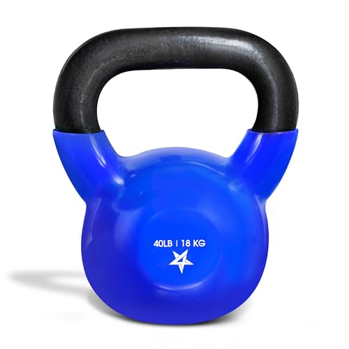 Yes4All Kettlebell, 40 lb Vinyl Coated Cast Iron Strength Training Kettlebells for Home Gym Exercises, Heavy Weights Gym, Fitness, Full Body Workout Equipment, Push up, Grip, Strength Training - Blue by Yes4All - Used condition - US$54.93