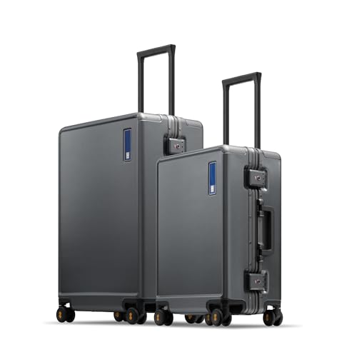 LEVEL8 20/24 Inch Zipperless 2 Piece Luggage Sets with Aluminum Frame, Lightweight Hard Shell Suitcases with Spinner Wheels, Metal Travel Luggages with Double TSA Locks, Grey