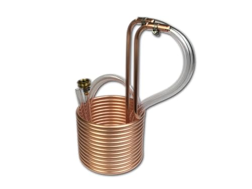Coldbreak 25Ft. Wort Chiller with Copper Coil - Compact and Basic Immersion Beverage Chiller and Beer Brewing Equipment - 2pcs of 4Ft. Vinyl Tubings with Garden Hose Fitting and Hose Clamps Included